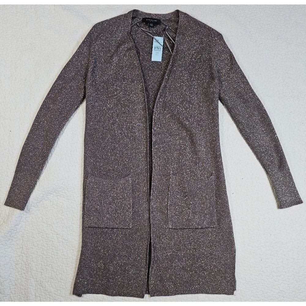 NWT Ann Taylor Shimmer Ribbed Open Cardigan - Picture 2 of 8